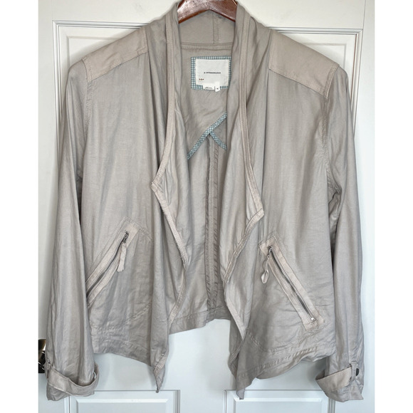 Anthropologie Women's Open Front Draped Utility Jacket Sz XL Linen Blend Boho - Picture 1 of 16